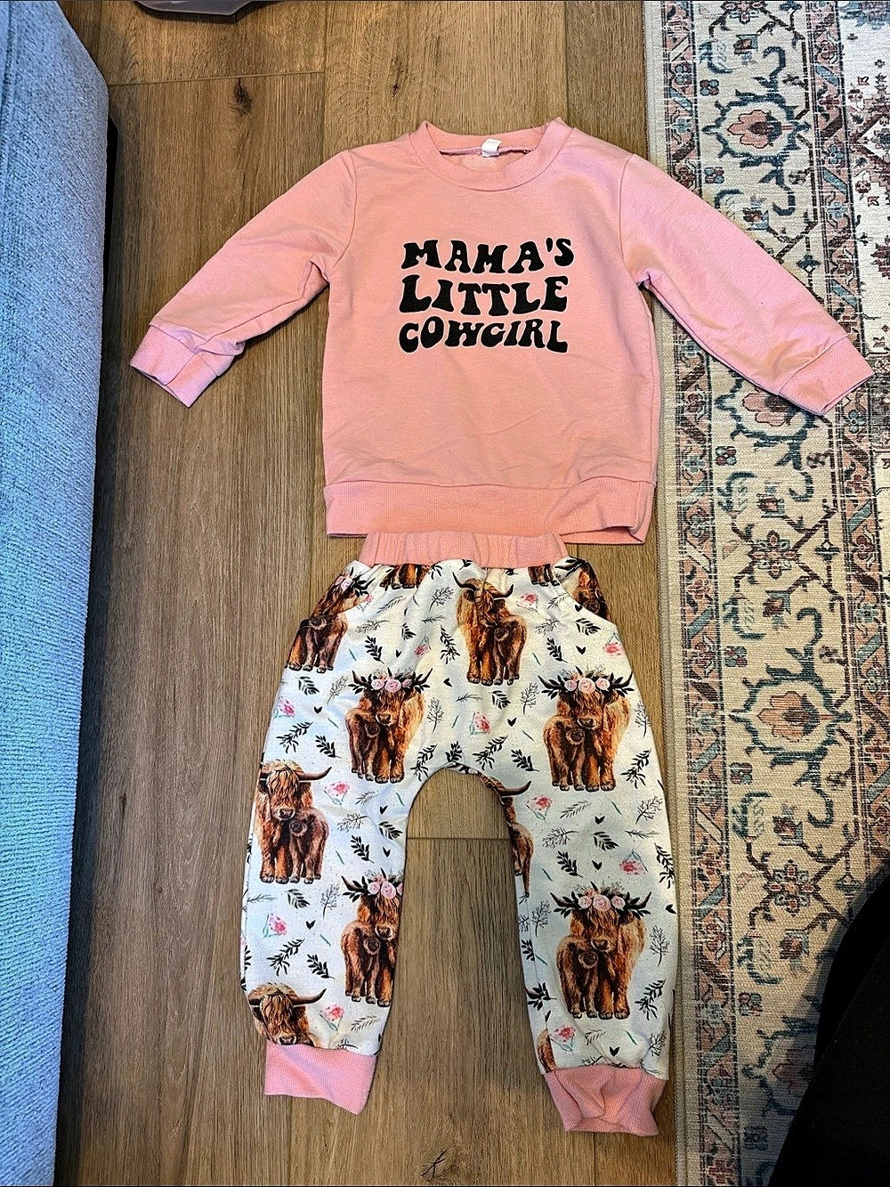 Mama's Little Cowgirl Highland Cow Sweatshirt and Pants Set